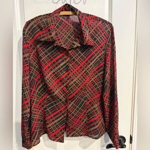 Halston Heritage vintage Red and Black Plaid blouse